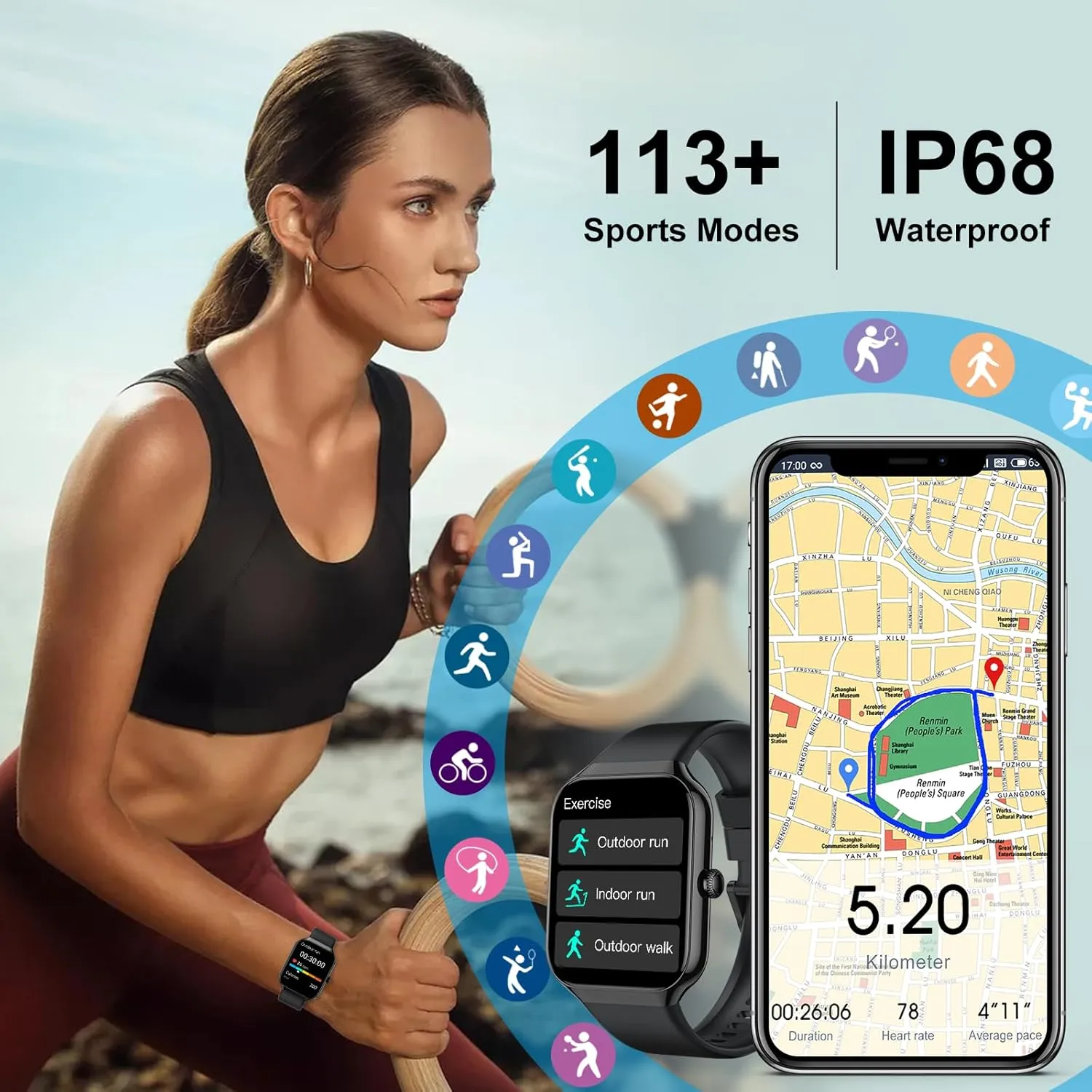 Smart Watch for Men Women, 1.96"HD Smartwatch (Answer/Make Call) with Heart Rate/Sleep Monitor/Spo2/Pedometer, 2025 New Fitness Watch 113  Sport Modes, IP68 Waterproof Activity Tracker for Android iOS