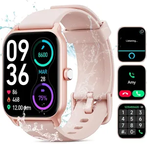 Smart Watch for Women Men, Smartwatch 1.8'' Alexa Fitness Tracker IP68 Waterproof Smart Watches for Women Compatible for Android & iOS with Bluetooth Calls, IP68 Heart Rate/Sleep/SpO2 Monitor, 110 