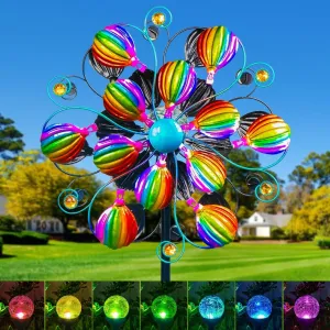 Solar Wind Spinners for Yard and Garden- 58.2 Inch Metal Wind Sculptures Outdoor Clearance Kinetic Windmills with Multi Color Led Glass Ball