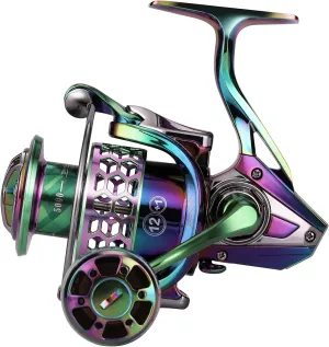 Sougayilang Fishing Reel, Colorful Aluminum Frame Spinning Reels with - 12 1 Stainless BB, Oversize Aluminum Handle for Saltwater or Freshwater Fishing