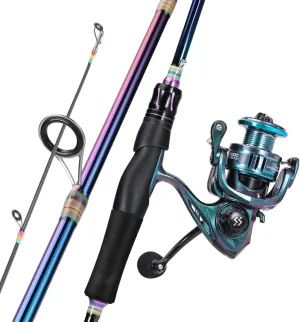 Sougayilang Spinning Fishing Reel Rod Combo, Two Pieces Colorful Poratble Light Weight Fishing Rod with Powerful Fishing Gear for Freshwater Saltwater