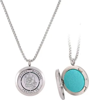 St Michael The Archangel Aromatherapy Essential Oil Diffuser Locket Stainless Steel Perfume Necklace-Perfume, Fragrance, Scent Diffusers for Women and Girls