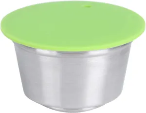 Stainless Steel Reusable Refillable Coffee Capsule Cup with Pressed Powder Cover Fit for Dolce Gusto Coffee Maker (Green)