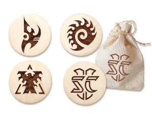 Starcraft 2 Coasters Set of 4 Terran Protoss Zerg SC2 Symbol Stream Game Fan Gaming Nerd Geek Gift Idea Drink Coaster (4 Coasters Engraved Bag)