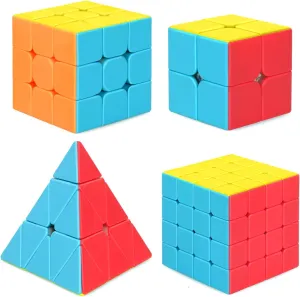STEAM Life Speed Cube Set 4 Pack Magic Cube | Includes Speed Cubes 3x3, 2x2, 4x4, Pyramid Cube, Smoothly Puzzle Cube Bundle Magic Cubes Collection for Kids & Adults