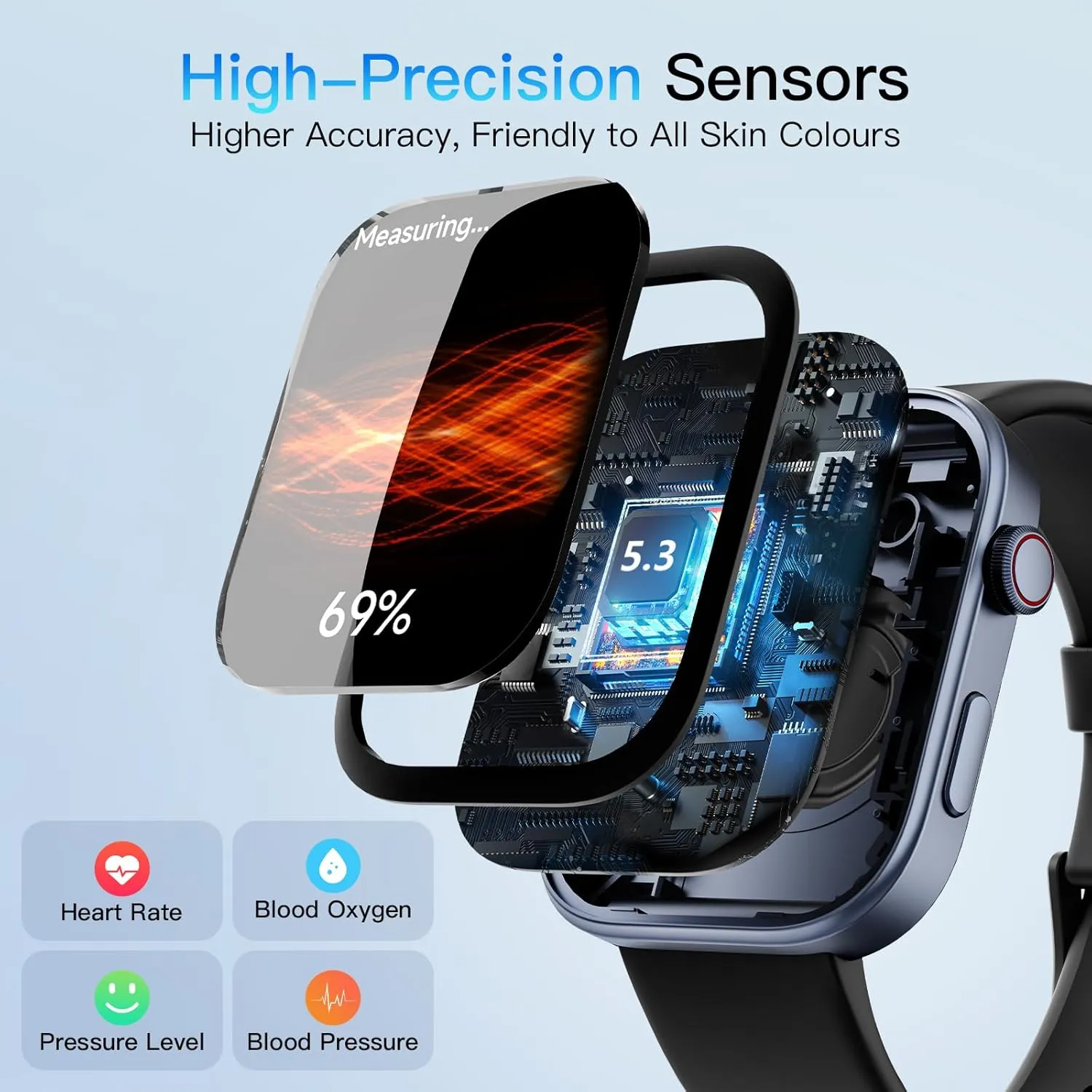 Tensky Smart Watch for Men/Women Android & iOS, AI Voice, 1.99" AMOLED Fitness Tracker with Bluetooth Call, 3ATM Waterproof Heart Rate/Sleep/SpO2 Monitor, Pedometer, 100  Sports, 12 Days Battery Life