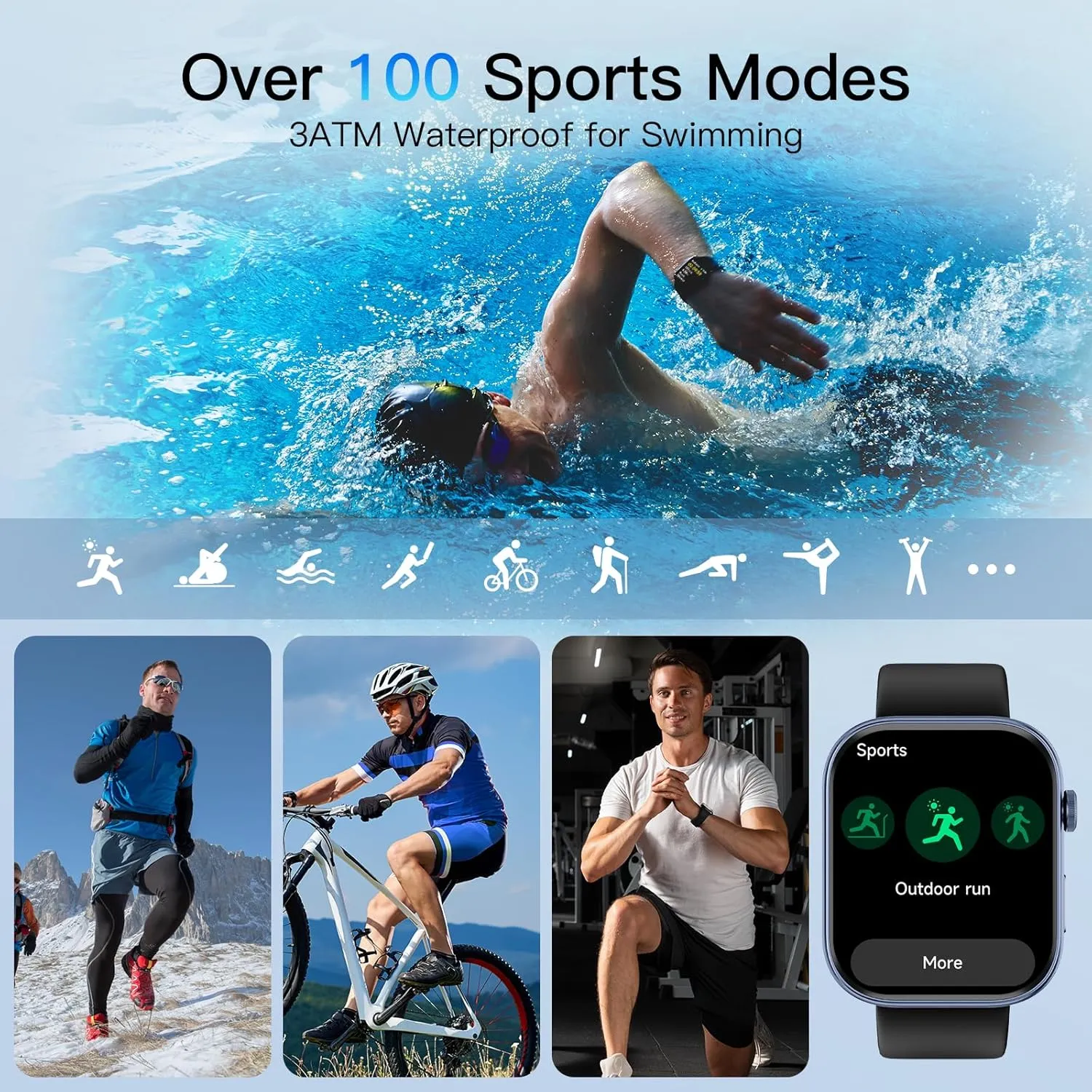 Tensky Smart Watch for Men/Women Android & iOS, AI Voice, 1.99" AMOLED Fitness Tracker with Bluetooth Call, 3ATM Waterproof Heart Rate/Sleep/SpO2 Monitor, Pedometer, 100  Sports, 12 Days Battery Life