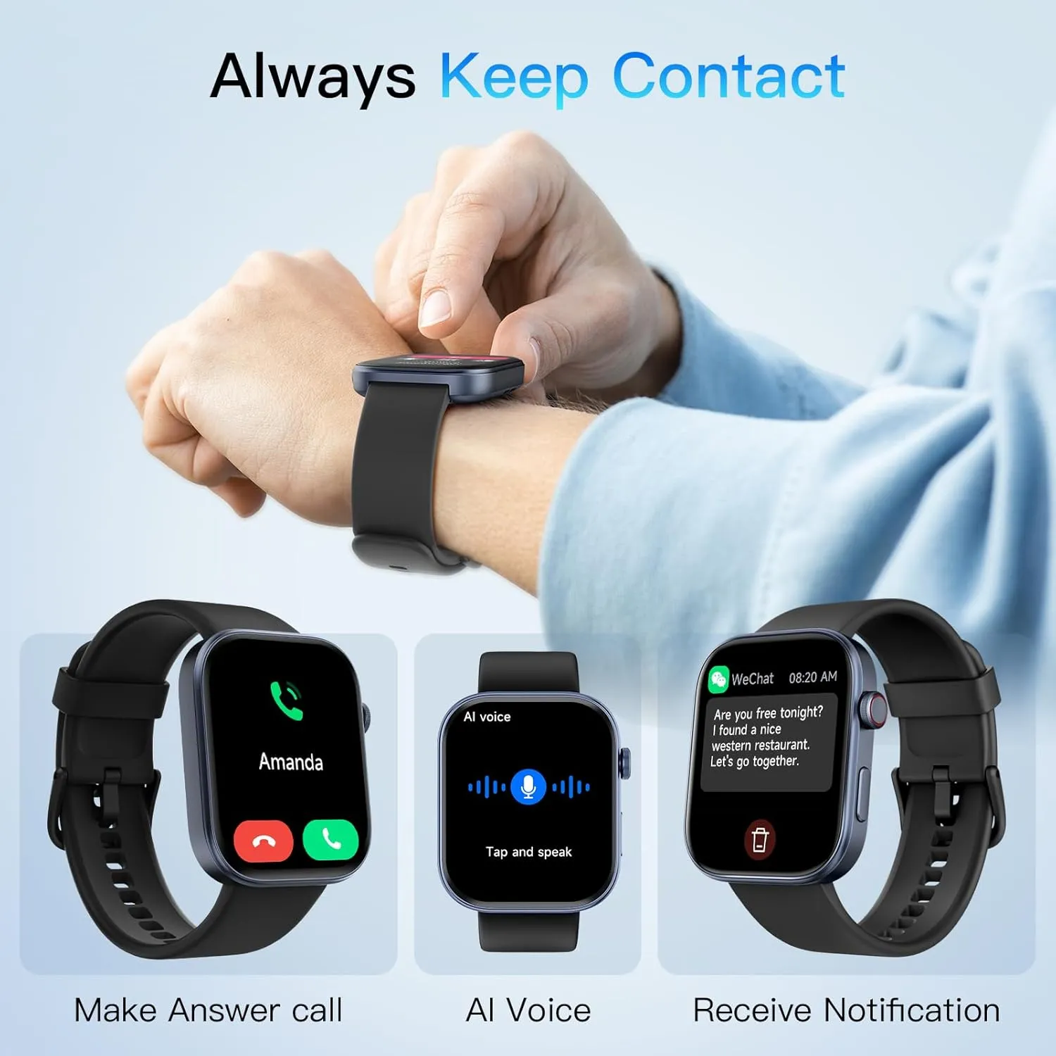Tensky Smart Watch for Men/Women Android & iOS, AI Voice, 1.99" AMOLED Fitness Tracker with Bluetooth Call, 3ATM Waterproof Heart Rate/Sleep/SpO2 Monitor, Pedometer, 100  Sports, 12 Days Battery Life