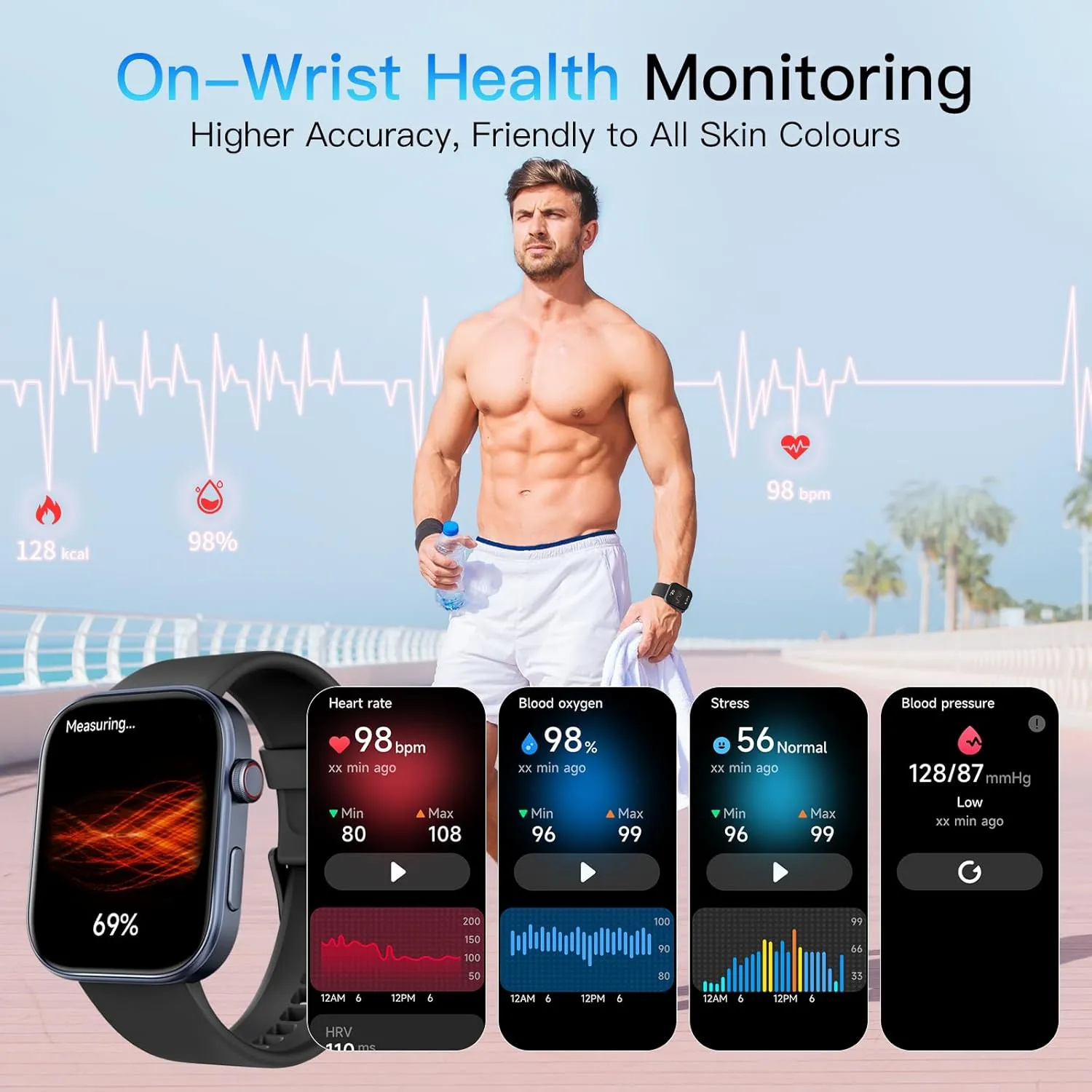 Tensky Smart Watch for Men/Women Android & iOS, AI Voice, 1.99" AMOLED Fitness Tracker with Bluetooth Call, 3ATM Waterproof Heart Rate/Sleep/SpO2 Monitor, Pedometer, 100  Sports, 12 Days Battery Life