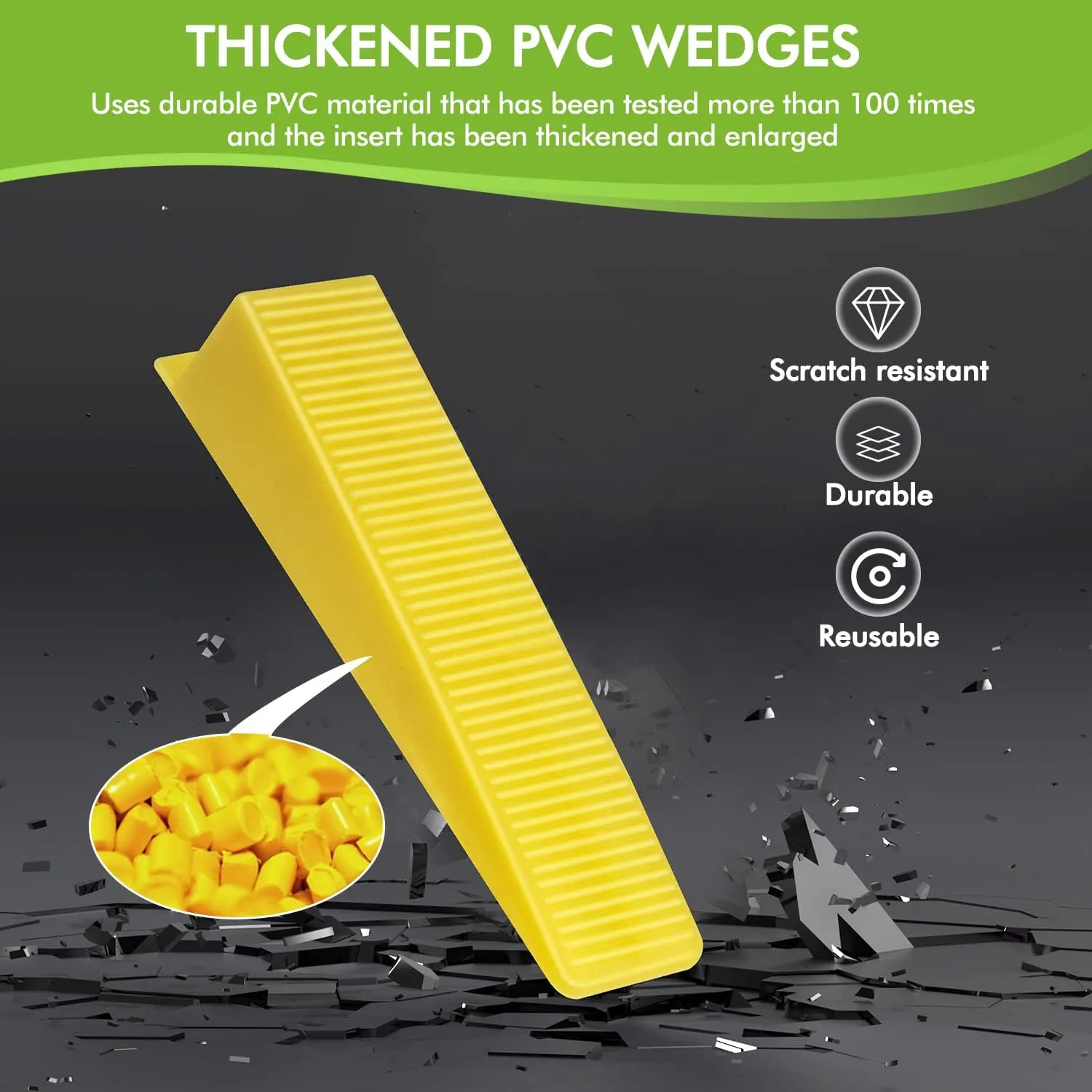 Tile Leveling System Wedges, 300pcs Reusable Tile Leveler Wedges for 1/8",1/12",1/16", 1/32" Spacers and Tile Leveling System Clips, Tile Leveler Tools for Wall/Floor Tile & Stone Installation(Yellow)