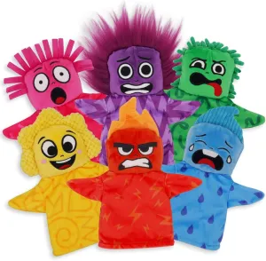 UrbanKiddy's My Emotion Friends | 6 Emotion Sensory Hand Puppets, Interactive Educational Toys for Emotional Growth, Social Skills, Mindfulness in Kids, For Home Classroom Therapy, With Activity Cards