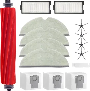 Vacuum Accessories Replacement for Roborock Q7  Reusable Hard Floor Expert Wet Compatible Microfiber Soft x1 Main Brush x3 dust bag x4 Mop Pad x2 Filter x4 Edge Brush Set