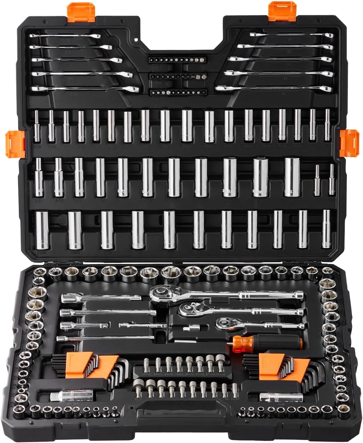 VEVOR Mechanics Tool Set, 205 Pcs SAE and Metric Sockets, 1/4" 3/8" 1/2" Drive Deep and Standard Sockets, Chrome Vanadium Steel, Polyethylene