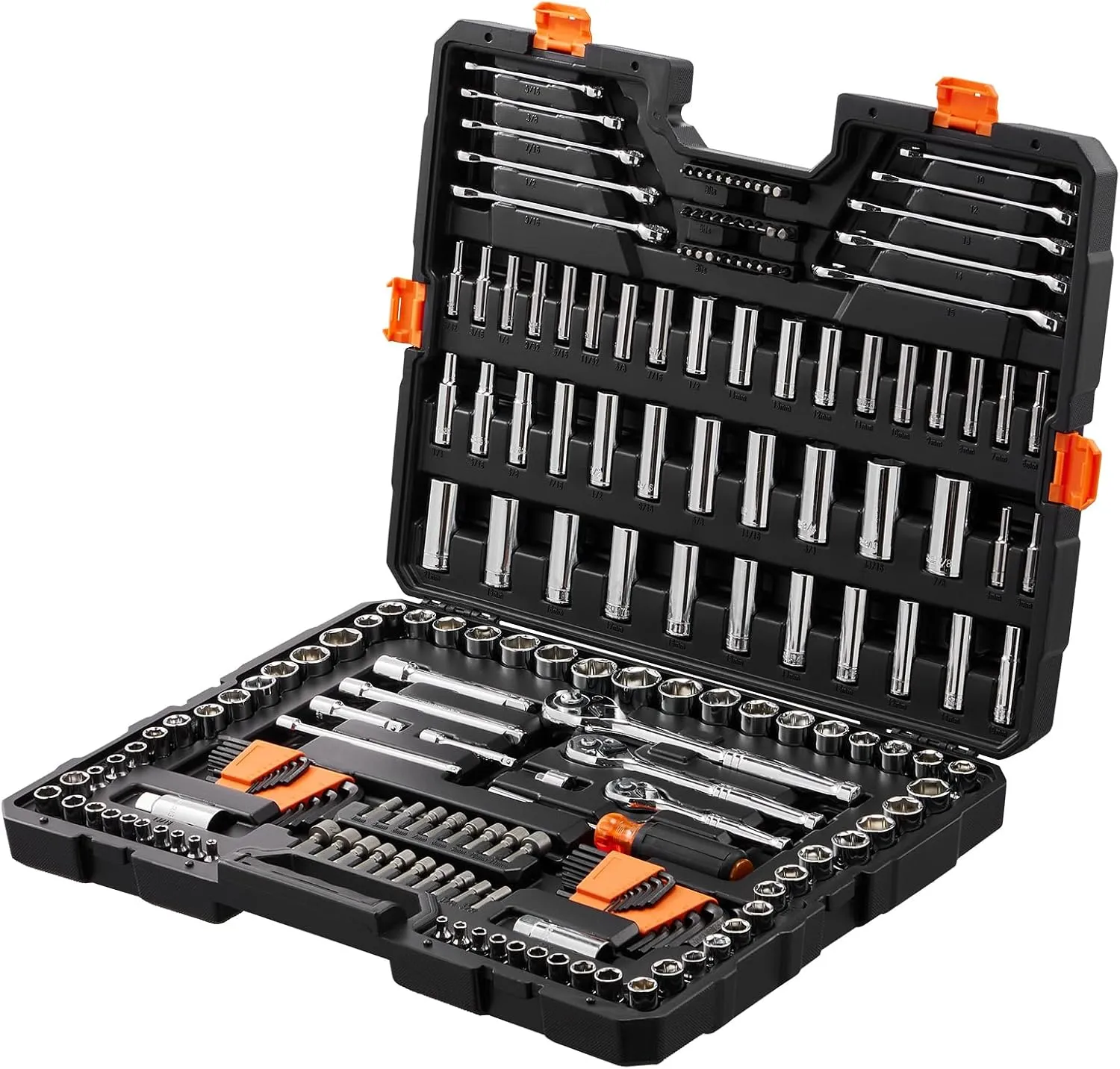 VEVOR Mechanics Tool Set, 205 Pcs SAE and Metric Sockets, 1/4" 3/8" 1/2" Drive Deep and Standard Sockets, Chrome Vanadium Steel, Polyethylene