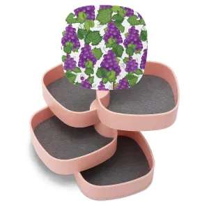 Violet Purple Grapes Bunch Vine with Green Leaves on White Women Jewelry Box with Mirror, Storage Bag Case for Rings, Necklaces, Bracelets, 360 Degree Rotating 4-layer Tray with Lid