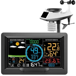 Weather Station Wireless Indoor Outdoor, Professional Weather Stations with Rain Gauge and Wind Speed/Direction, Weather Forecast, Thermometer, Air Pressure, Humidity, Moon Phase, Alarm Clock