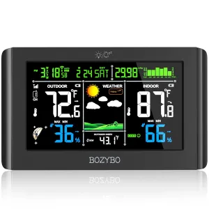 Weather Station Wireless Indoor Outdoor Thermometer: Digital Weather Thermometer with Atomic Clock Temperature Humidity Monitor with Calendar Adjustable Backlight and Calendar