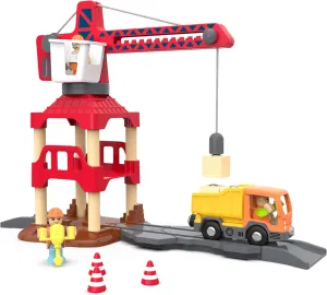 Wooden Train Accessories Engineering Crane for Kids Track, Train Toy Set 3-Level Crane Tower for Creative Play, Railway Track Accessory Compatible with Thomas & Friends, Brio, Chuggington