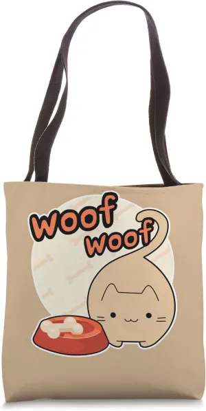 Woof Cat Barking Bone in the bowl contradiction Tote Bag