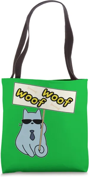 Woof Cat Barking Sign Contradiction Cartoon Tote Bag