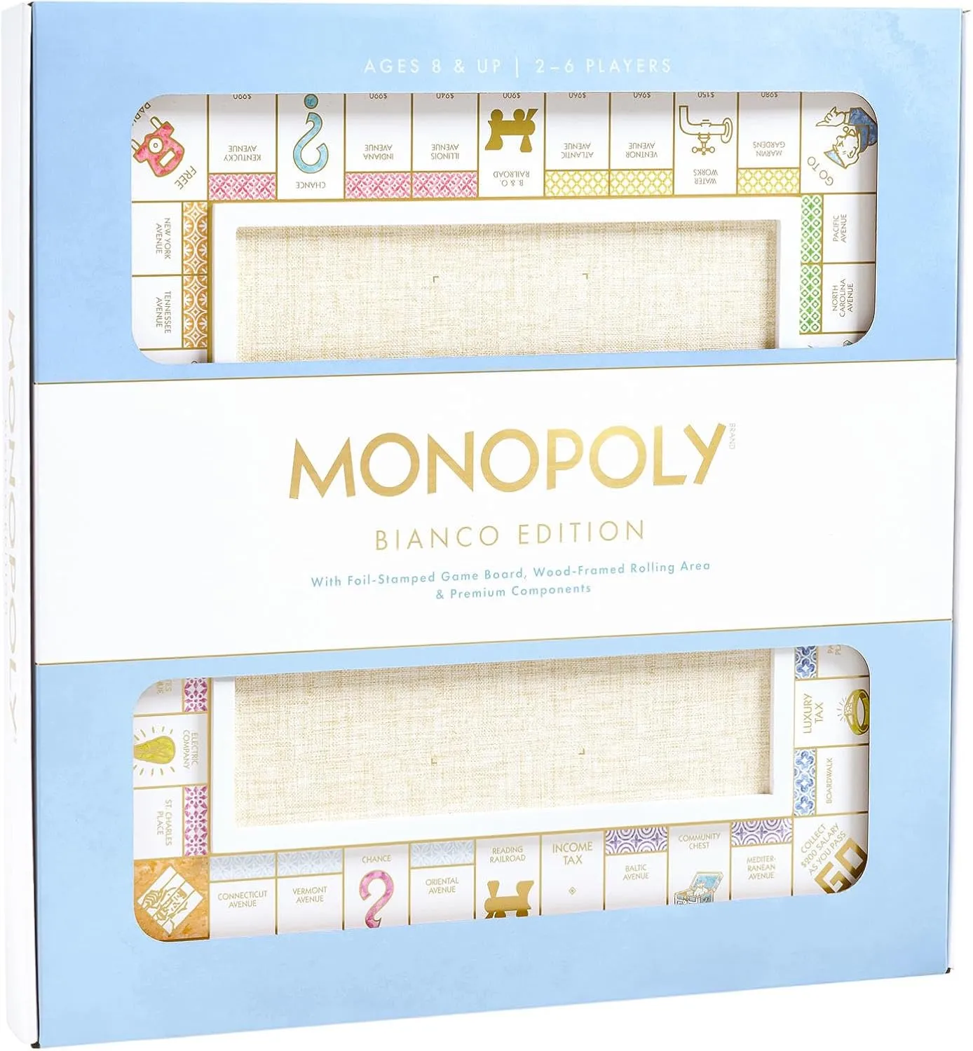 WS Game Company Monopoly Bianco Edition with Foil-Stamped Wood Game Board and Premium Components
