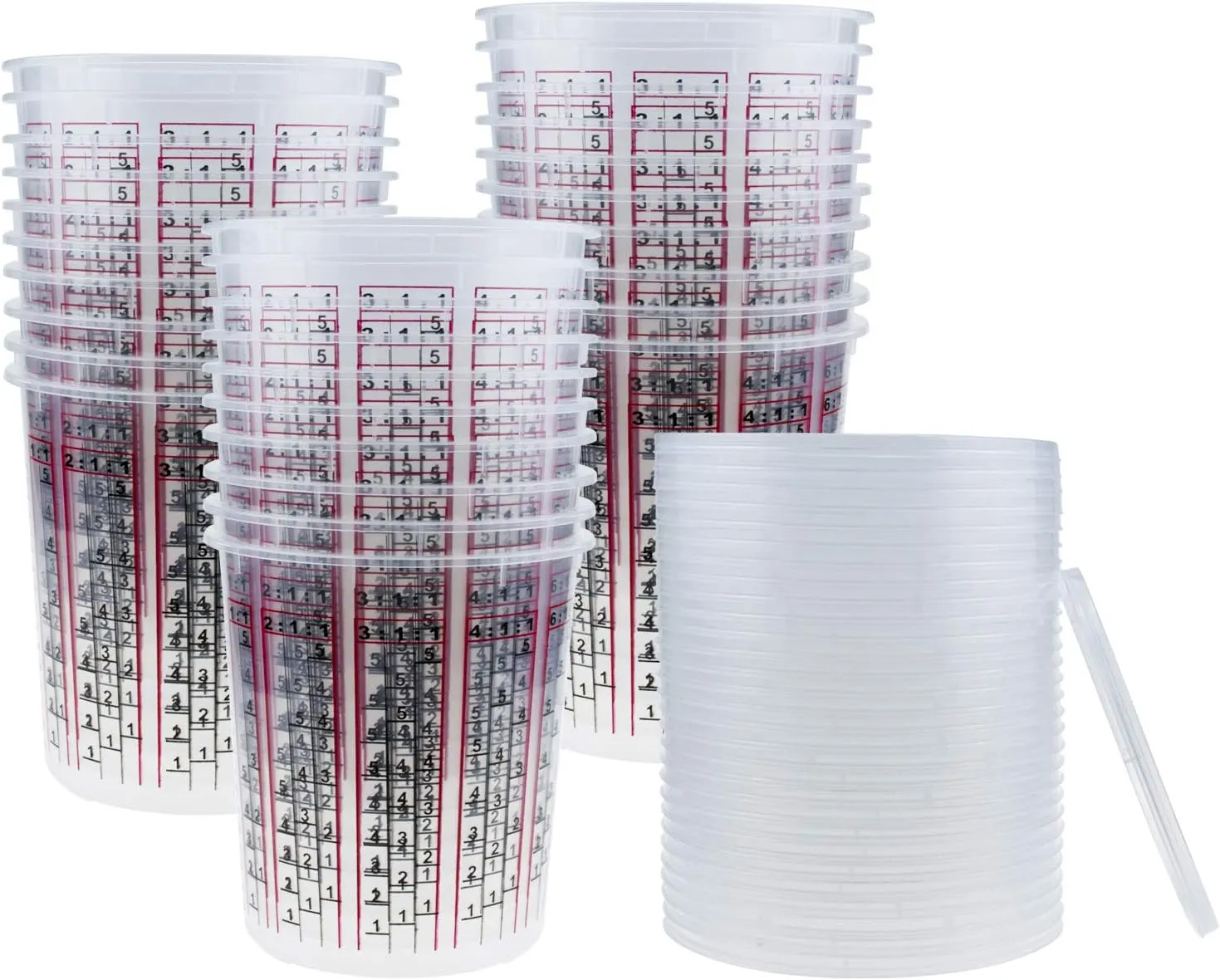 Yesland 30 Pack Paint Mix Cups with Lids, 32 Ounce Plastic Paint and Epoxy Mixing Cups with Calibrated Mixing Ratios on Side of Cup, for Paint, Activators, and Thinner