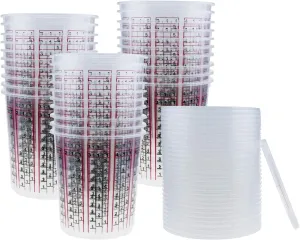 Yesland 30 Pack Paint Mix Cups with Lids, 32 Ounce Plastic Paint and Epoxy Mixing Cups with Calibrated Mixing Ratios on Side of Cup, for Paint, Activators, and Thinner